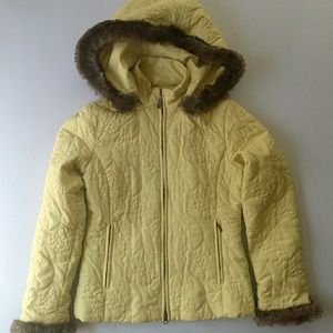 CAbi Jacket Mustard Yellow W/ brown faux Fur